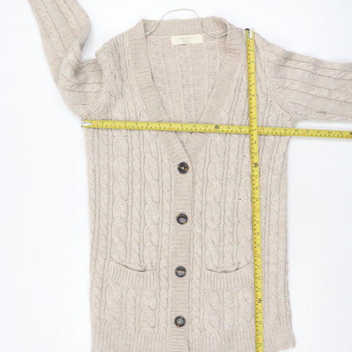 Zara Women Beige Cable-Knit Wool Blend V-Neck Cardigan Size 8
