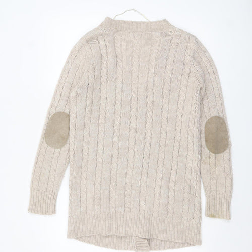Zara Women Beige Cable-Knit Wool Blend V-Neck Cardigan Size 8