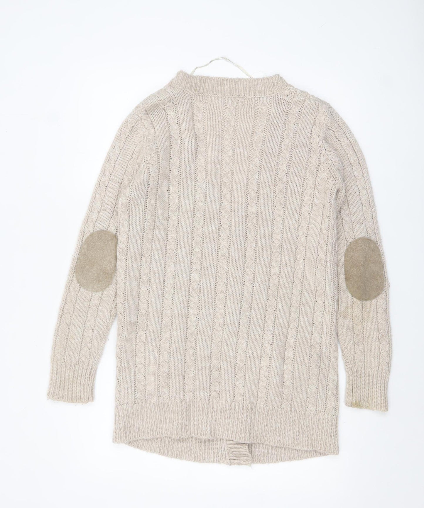 Zara Women Beige Cable-Knit Wool Blend V-Neck Cardigan Size 8