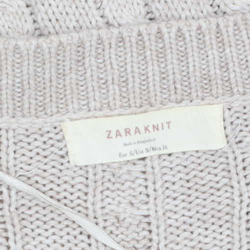 Zara Women Beige Cable-Knit Wool Blend V-Neck Cardigan Size 8