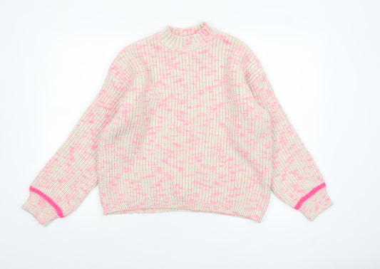 M&Co Womens Cream Pink Mock Neck Chunky Knit Jumper Size 16