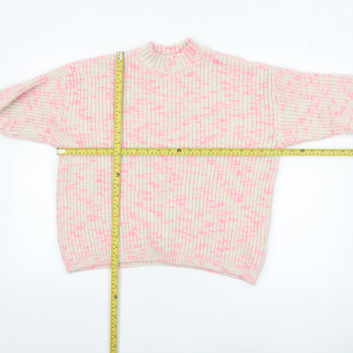 M&Co Womens Cream Pink Mock Neck Chunky Knit Jumper Size 16