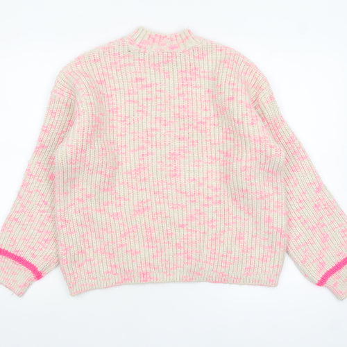 M&Co Womens Cream Pink Mock Neck Chunky Knit Jumper Size 16