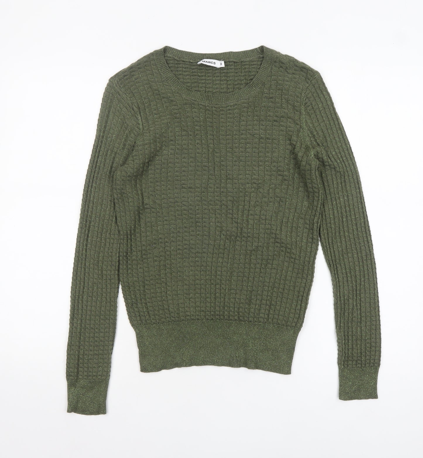 MARCS Women's Green Waffle Knit Crew Neck Pullover Jumper Size M