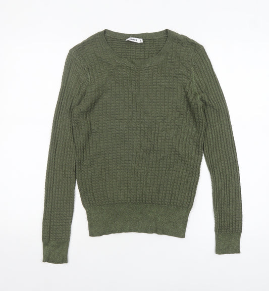 MARCS Women's Green Waffle Knit Crew Neck Pullover Jumper Size M