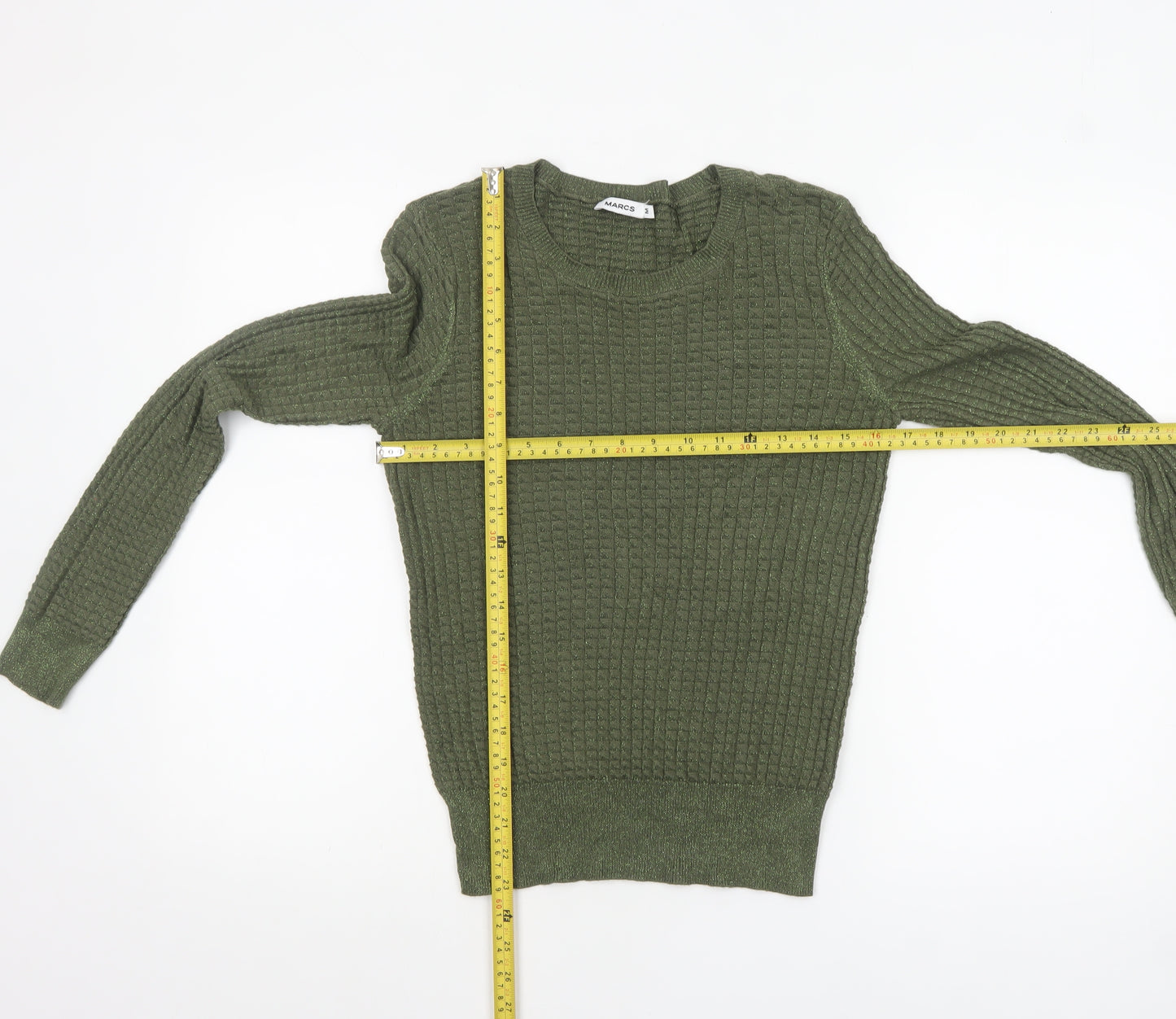 MARCS Women's Green Waffle Knit Crew Neck Pullover Jumper Size M