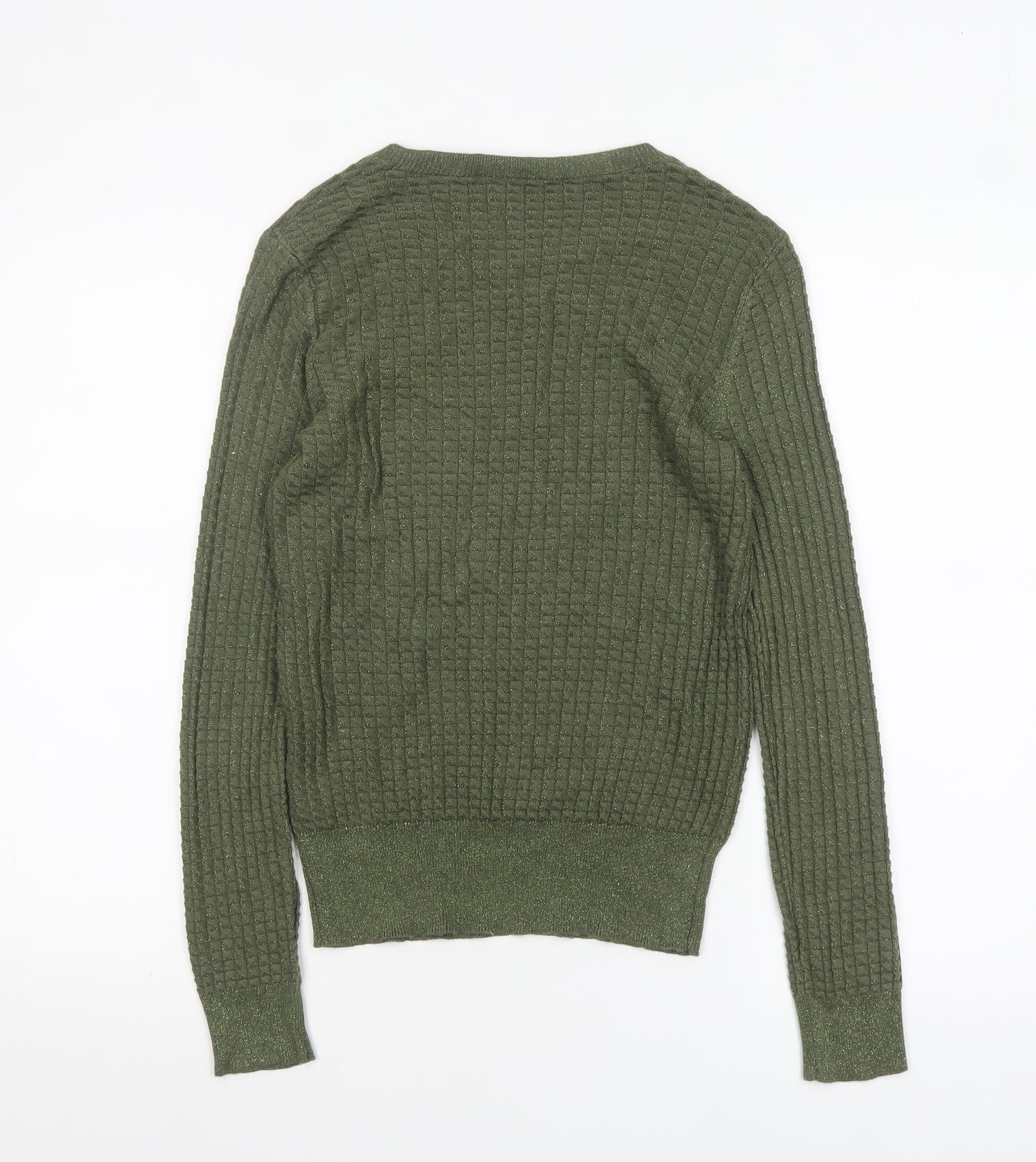 MARCS Women's Green Waffle Knit Crew Neck Pullover Jumper Size M