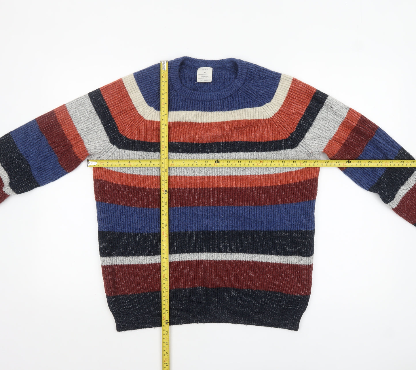 Marks and Spencer Mens Multicoloured Striped Chunky Knit Jumper M