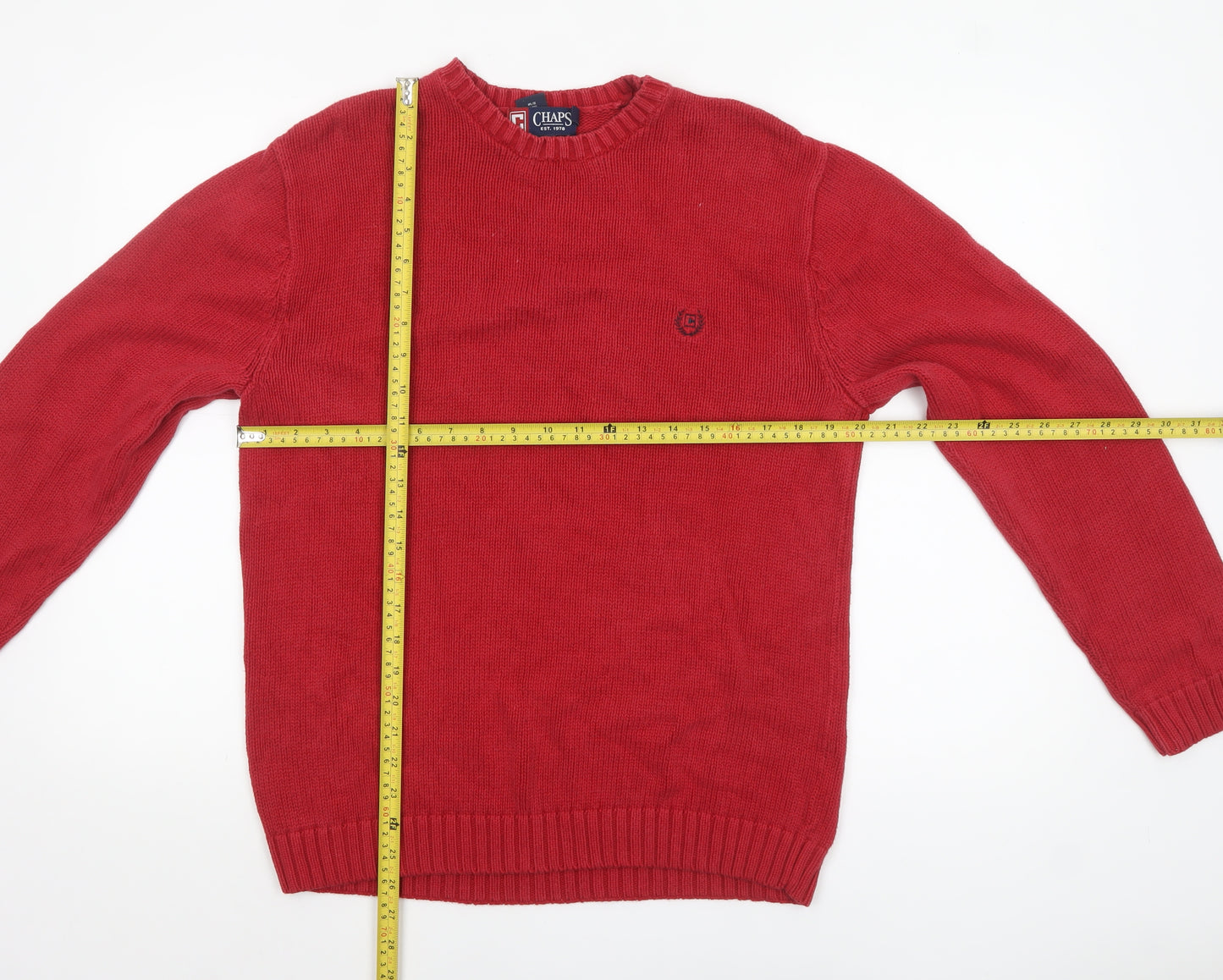 Chaps Men's Red Cotton Crew Neck Pullover Jumper Size S