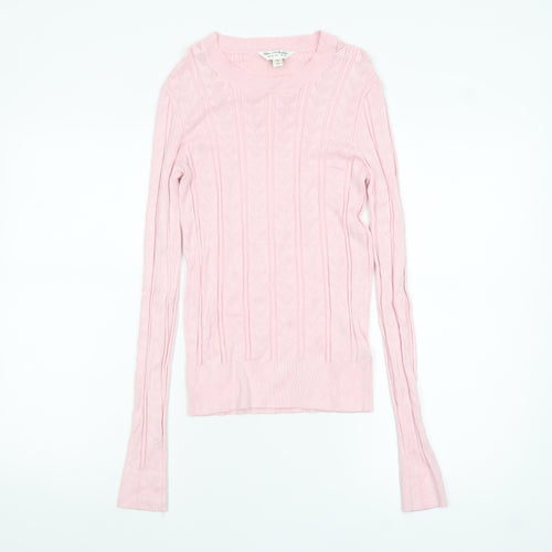 Miss Selfridge Womens Pink Cable Knit Crew Neck Jumper Size 10
