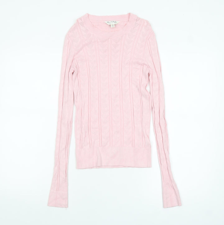 Miss Selfridge Womens Pink Cable Knit Crew Neck Jumper Size 10
