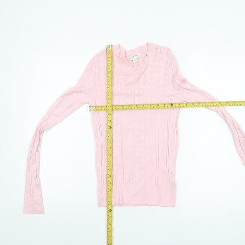 Miss Selfridge Womens Pink Cable Knit Crew Neck Jumper Size 10