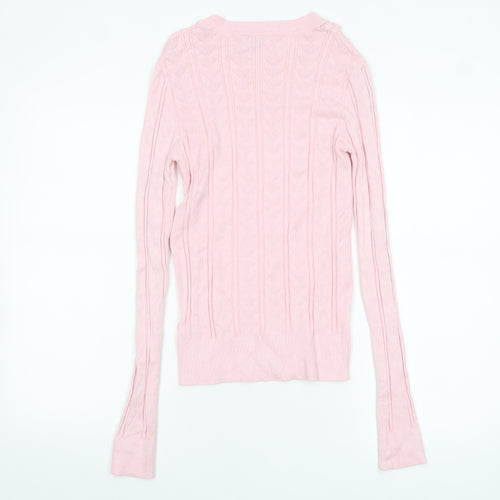 Miss Selfridge Womens Pink Cable Knit Crew Neck Jumper Size 10