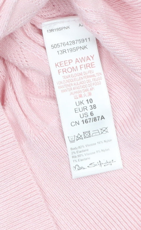 Miss Selfridge Womens Pink Cable Knit Crew Neck Jumper Size 10