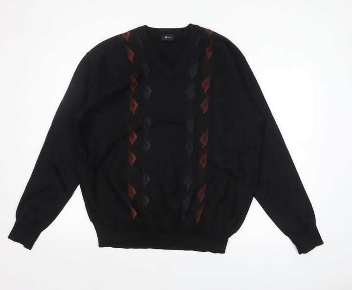 Gabicci Men's Black XL Wool Blend V-Neck Argyle Jumper