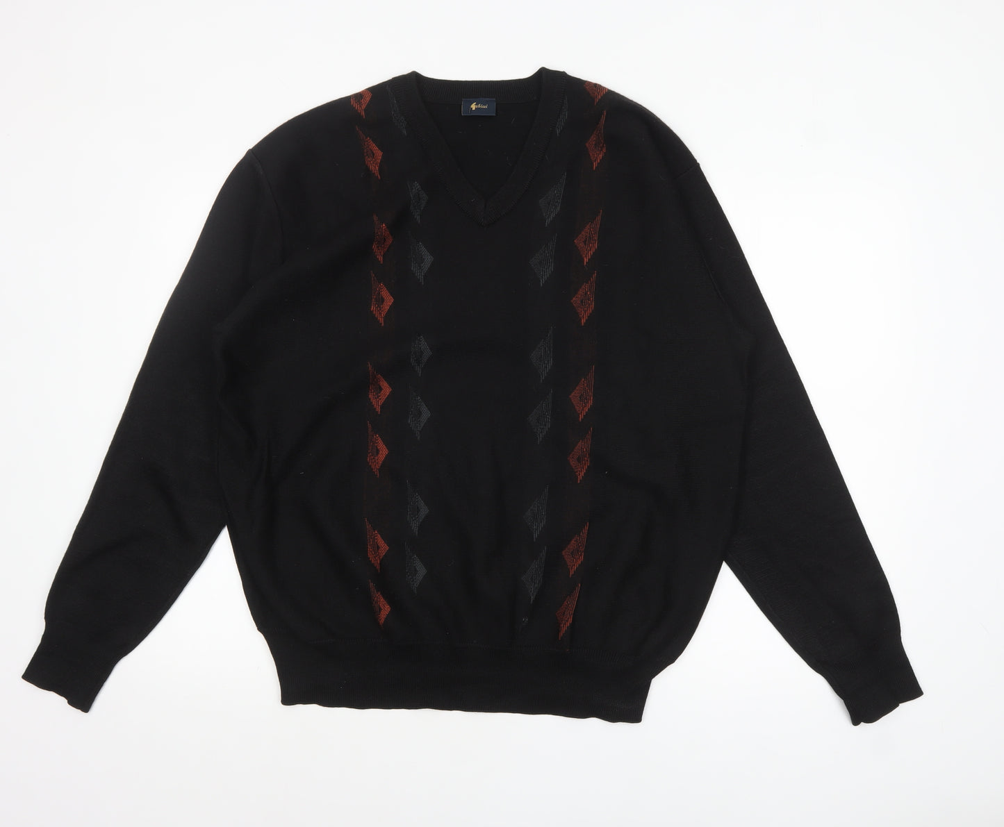 Gabicci Men's Black XL Wool Blend V-Neck Argyle Jumper