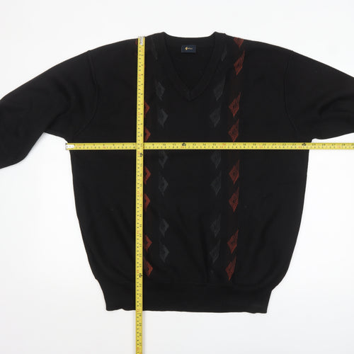 Gabicci Men's Black XL Wool Blend V-Neck Argyle Jumper