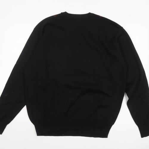 Gabicci Men's Black XL Wool Blend V-Neck Argyle Jumper