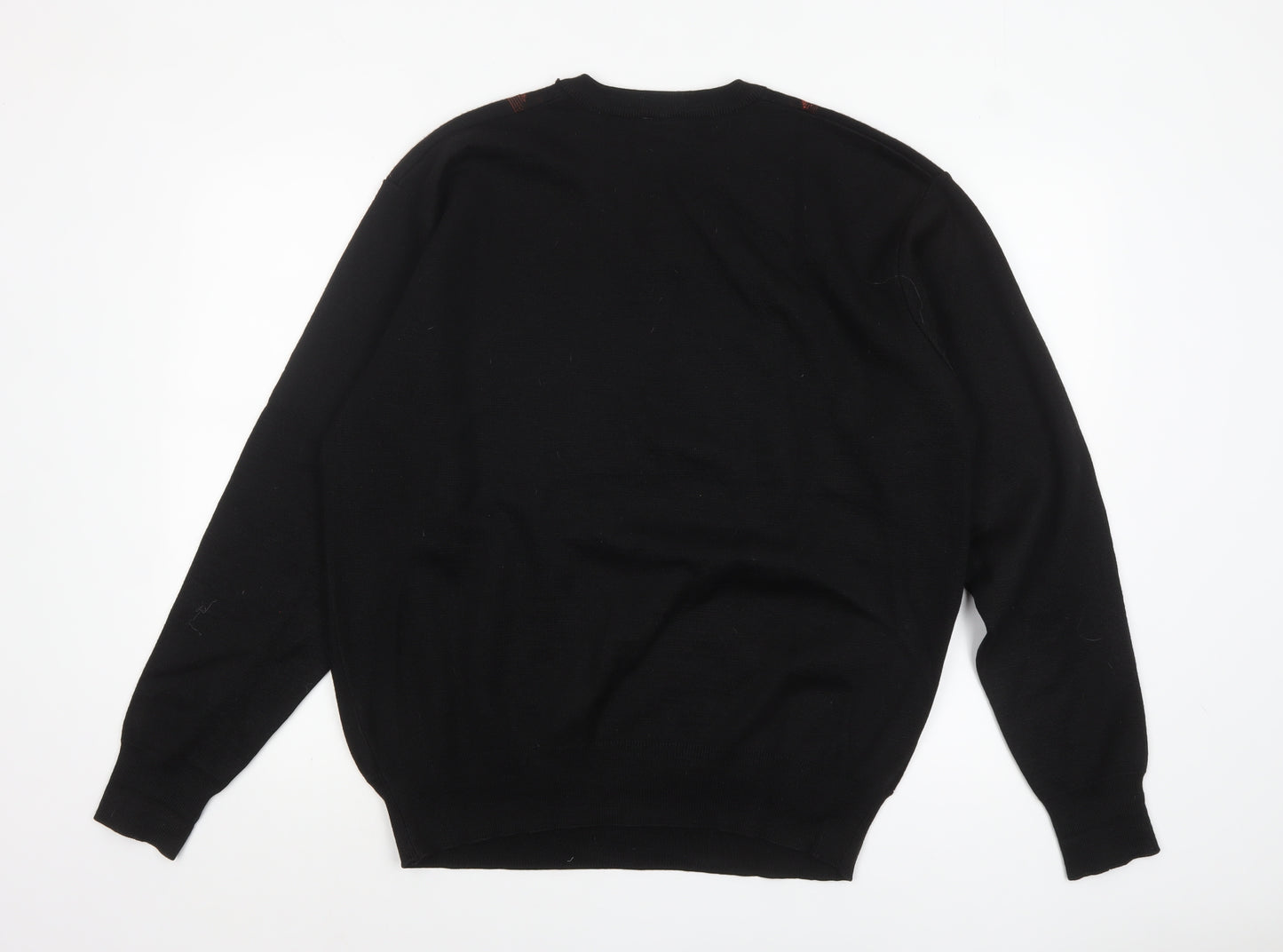 Gabicci Men's Black XL Wool Blend V-Neck Argyle Jumper