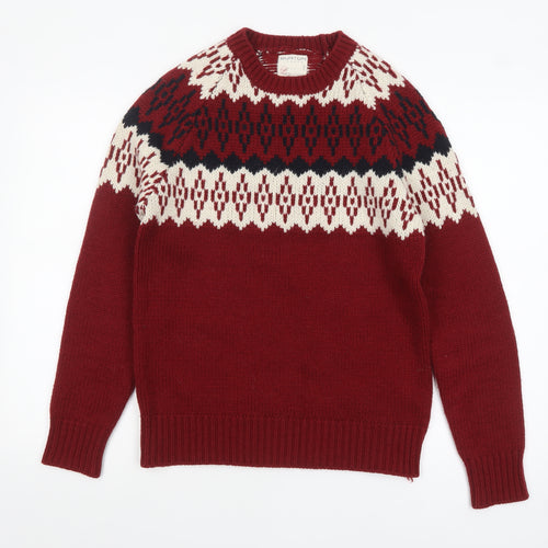 Burton Men's Red Fair Isle Crew Neck Knit Jumper Small