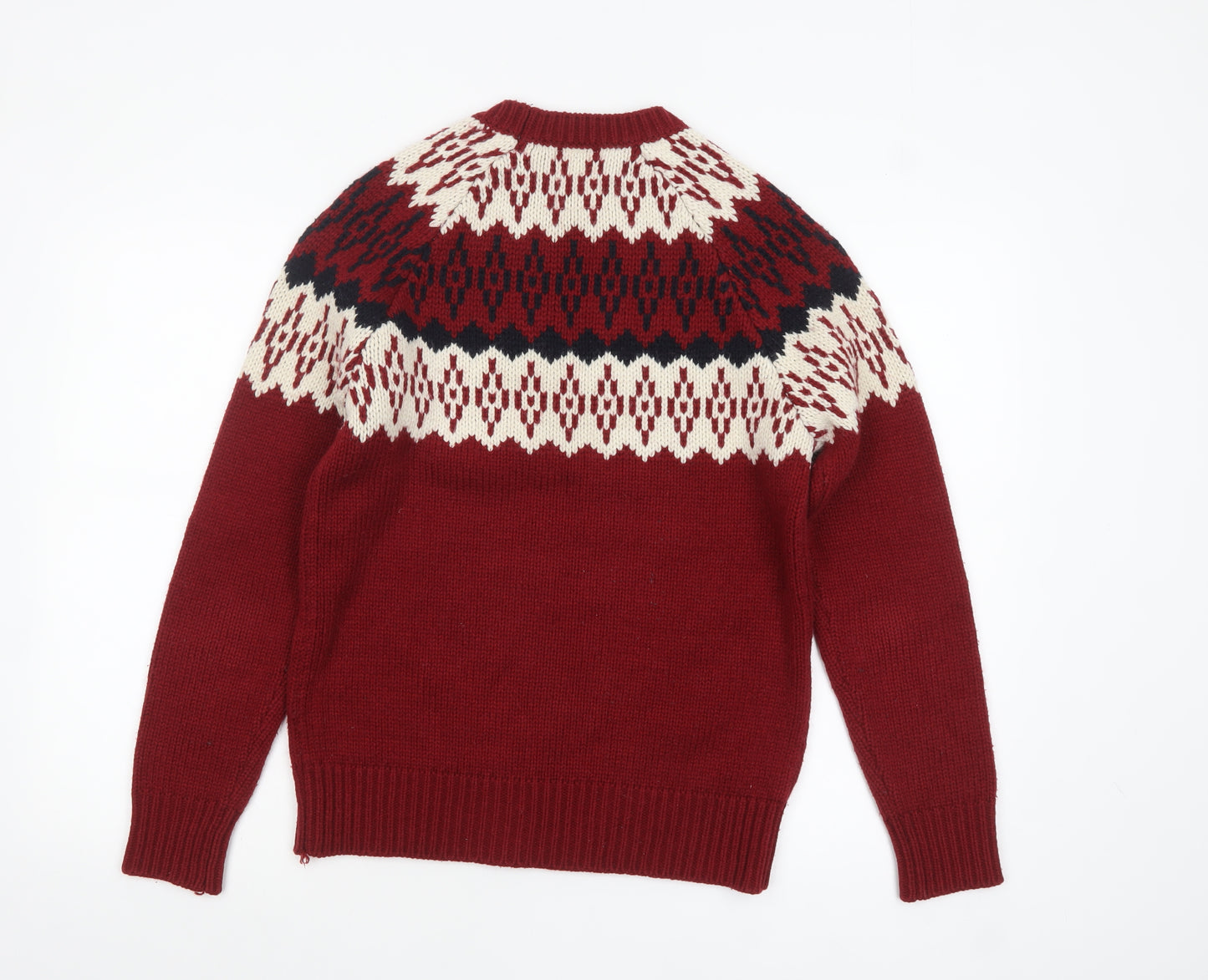 Burton Men's Red Fair Isle Crew Neck Knit Jumper Small