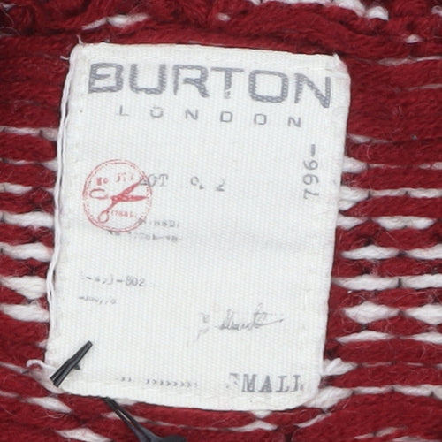 Burton Men's Red Fair Isle Crew Neck Knit Jumper Small