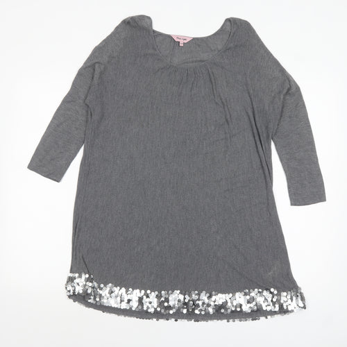 Phase Eight Women Grey Sequin Hem Tunic Top 3/4 Sleeve Size S