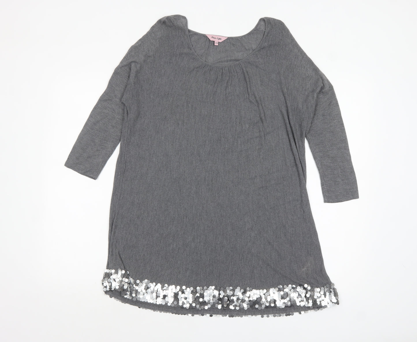 Phase Eight Women Grey Sequin Hem Tunic Top 3/4 Sleeve Size S