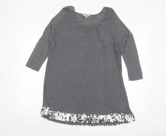Phase Eight Women Grey Sequin Hem Tunic Top 3/4 Sleeve Size S