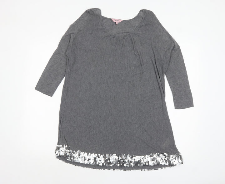 Phase Eight Women Grey Sequin Hem Tunic Top 3/4 Sleeve Size S