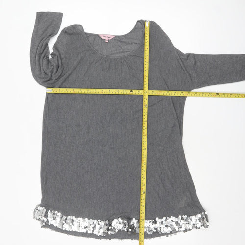 Phase Eight Women Grey Sequin Hem Tunic Top 3/4 Sleeve Size S