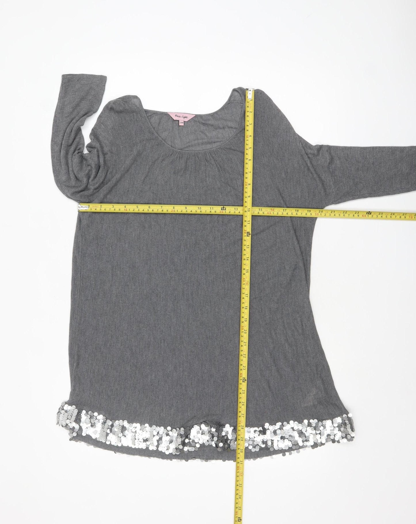 Phase Eight Women Grey Sequin Hem Tunic Top 3/4 Sleeve Size S