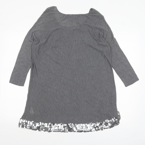 Phase Eight Women Grey Sequin Hem Tunic Top 3/4 Sleeve Size S