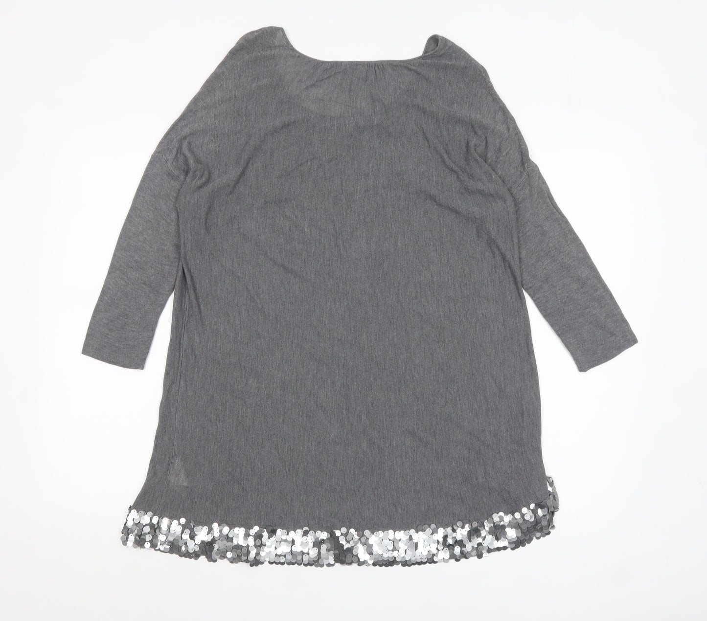 Phase Eight Women Grey Sequin Hem Tunic Top 3/4 Sleeve Size S