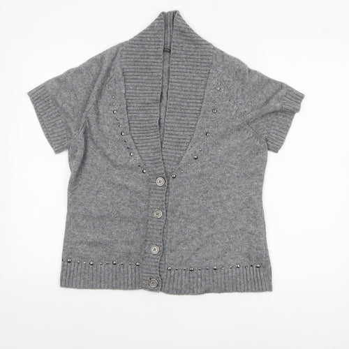 Gerry Weber Women Grey Short Sleeve Knit Button Cardigan Size 16