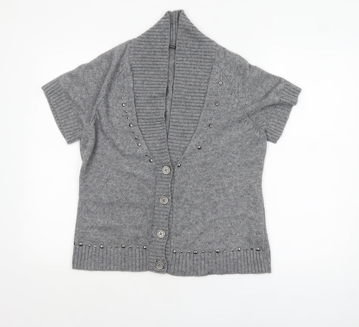 Gerry Weber Women Grey Short Sleeve Knit Button Cardigan Size 16