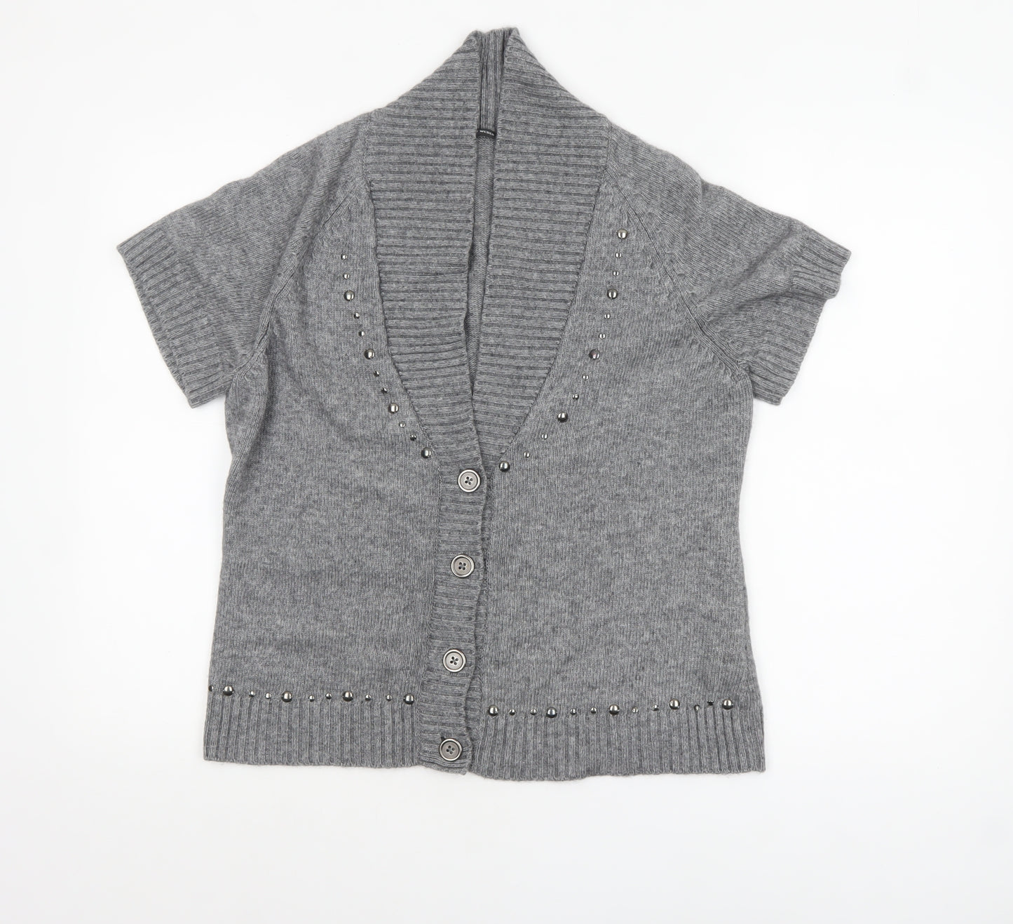 Gerry Weber Women Grey Short Sleeve Knit Button Cardigan Size 16