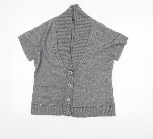 Gerry Weber Women Grey Short Sleeve Knit Button Cardigan Size 16