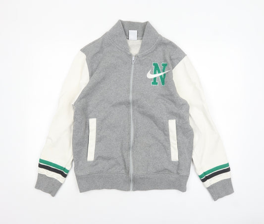 Nike Men's Grey Varsity Jacket Small Cotton Full Zip Sportswear