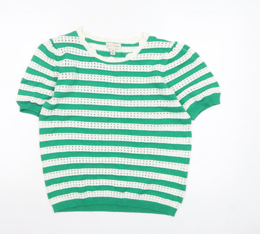Love & Roses Women's Green Striped Cotton Short Sleeve Jersey Top UK 14