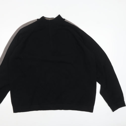 Marks and Spencer Men's Black XL High Neck Cotton Pullover Jumper