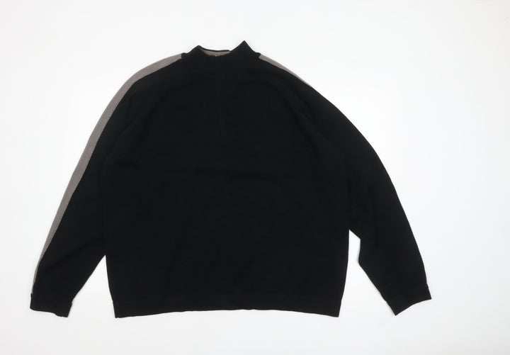 Marks and Spencer Men's Black XL High Neck Cotton Pullover Jumper