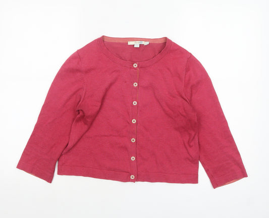 Boden Women's Pink Cotton Blend Crew Neck Button Cardigan Size 10