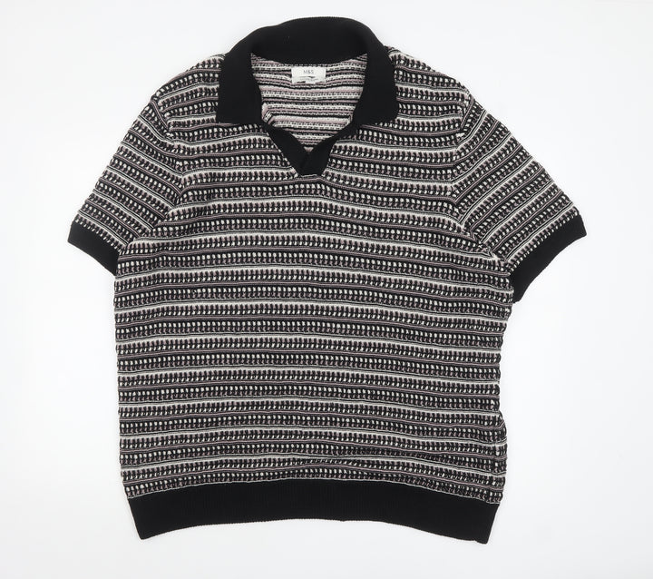 Marks and Spencer Men's Black 2XL Collared Short Sleeve Knit Polo Jumper