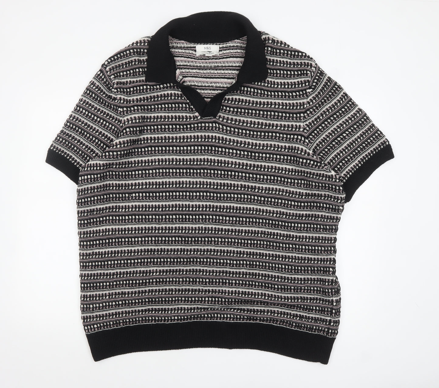 Marks and Spencer Men's Black 2XL Collared Short Sleeve Knit Polo Jumper