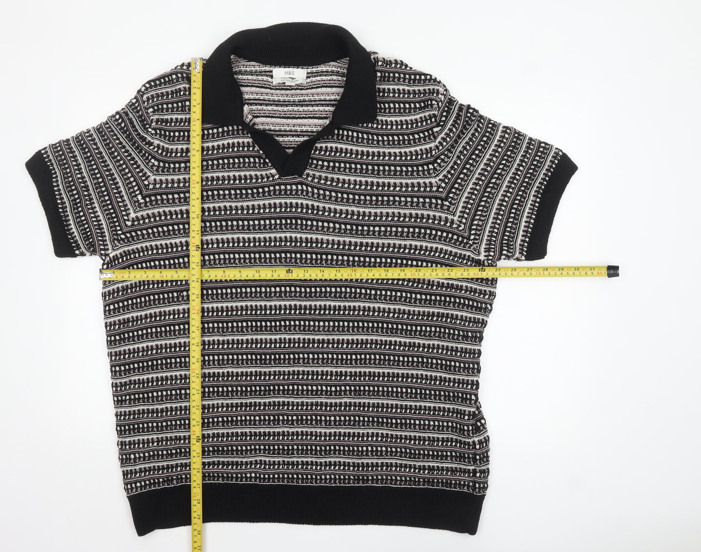 Marks and Spencer Men's Black 2XL Collared Short Sleeve Knit Polo Jumper