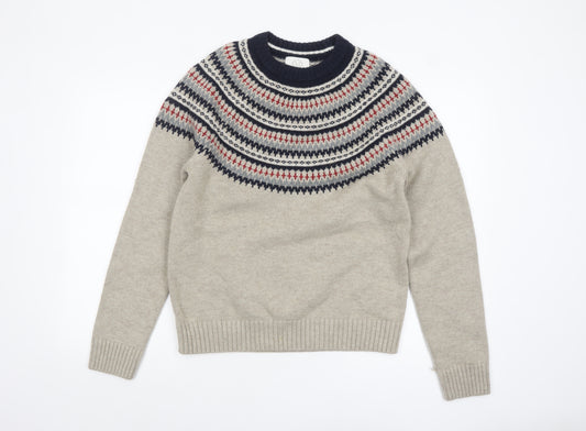 Marks and Spencer Men's Beige Fair Isle Lambswool Crew Neck Jumper Size S