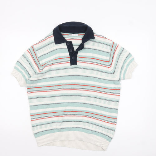 Zara Men’s Multicoloured Striped Collared Henley Jumper Size M