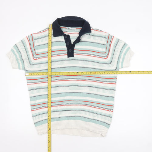 Zara Men’s Multicoloured Striped Collared Henley Jumper Size M