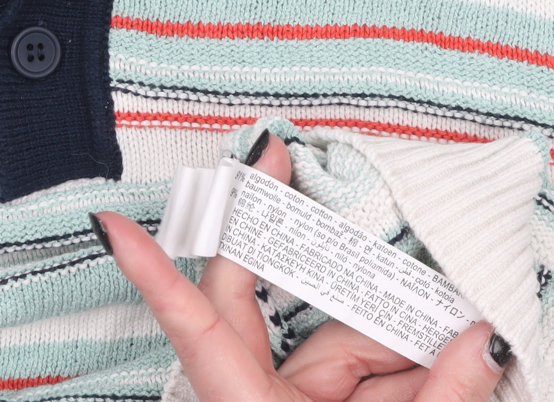 Zara Men’s Multicoloured Striped Collared Henley Jumper Size M